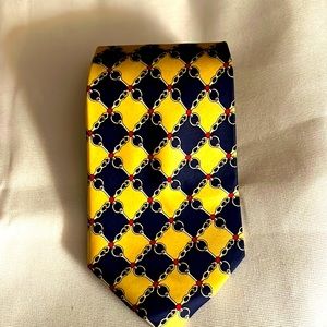Fendi Silk Necktie. Blue and yellow silk design